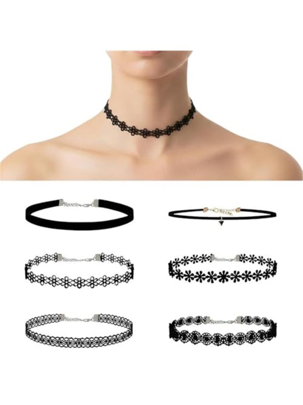 6 Pcs Black Choker Necklaces Black Velvet Choker Set Classic Gothic NEWS